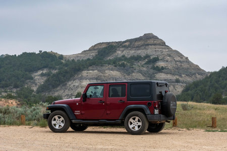 The famous off-road Jeep vehicle in Theodore Roosevelt NP, Northのeditorial素材