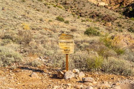 A description board for the trail in Lost Dutchman SP, Arizonaのeditorial素材