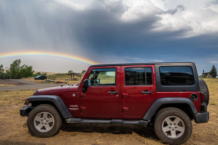 The famous off-road Jeep vehicle in Buffalo, Wyomingのeditorial素材