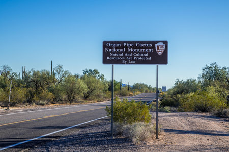 An entrance road going to Organ Pipe NM, Arizonaのeditorial素材
