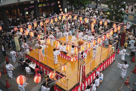 A community dance during a summer festival in Tokyo, Japanのeditorial素材