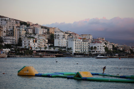 Summer traveling at Albania Sarande city scapesのeditorial素材