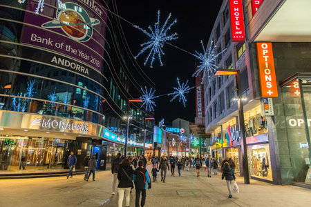 Andorra La Vella, capital, Meritxell main comercial Street, Andorra.のeditorial素材