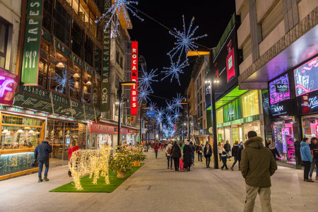 Andorra La Vella, capital, Meritxell main comercial Street, Andorra.のeditorial素材