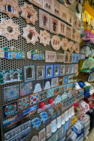 Souvenir shop in the Granada market in Andalusia, Spain Jan 2022.のeditorial素材