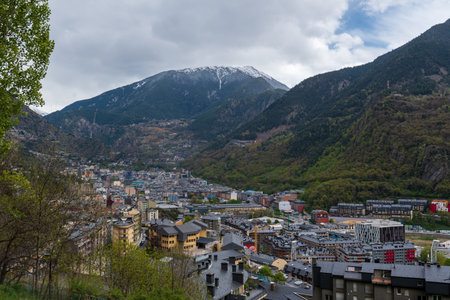 Cityscape in spring of Andorra La Vella, Andorraのeditorial素材