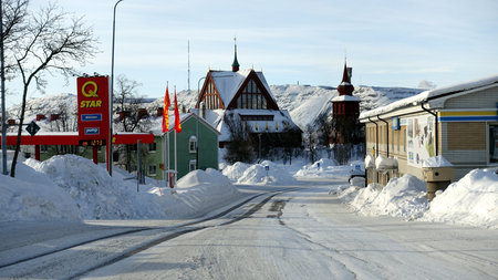 One of the snowy streets in the centerのeditorial素材