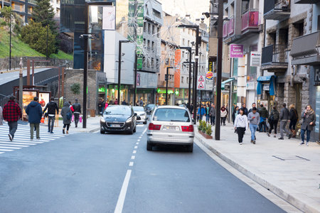 Andorra La Vella, capital, Meritxell main comercial Street, Andorra.のeditorial素材