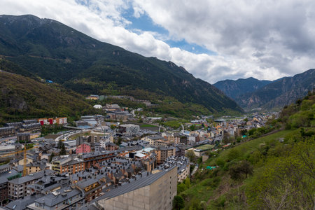 Cityscape in spring of Andorra La Vella, Andorraのeditorial素材