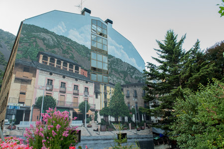 Beautiful view of Placa del Poble in Andorra La Vella.のeditorial素材
