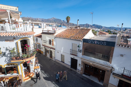 People walk in the city of Nerja in Malaga, Spain in 2022.のeditorial素材