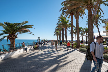Panorama from Balcon de Europa in the city of Nerja in Malaga, Spain.のeditorial素材