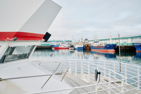 City port with moored boatsのeditorial素材