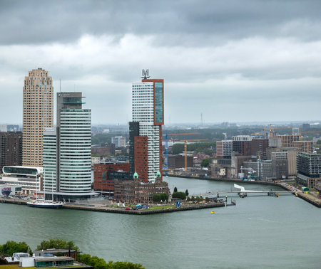 View of the city, the canals and port of the city of Rotterdamのeditorial素材