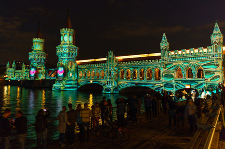 Berlin Festival of Lights illumination on the Oberbaumbruke in 2021のeditorial素材