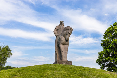 Vytautas the Great - stone monument in the Birstonas, Lithuaniaのeditorial素材