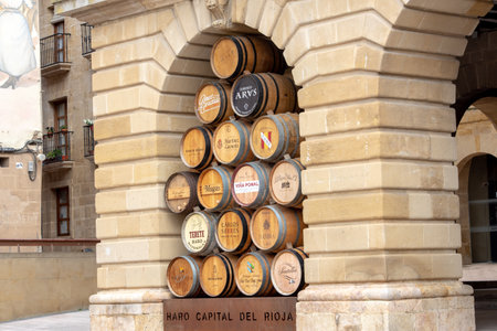 City of Haro wine barrels, capital of Rioja in Spain in 2021.のeditorial素材