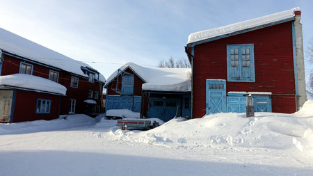 Historic building in the snowy center of Kiruna in northern Swedenのeditorial素材