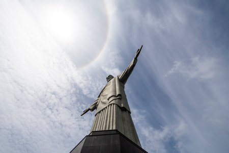 Beautiful view to Christ the Redeemer Statue in Corcovado Mountainのeditorial素材