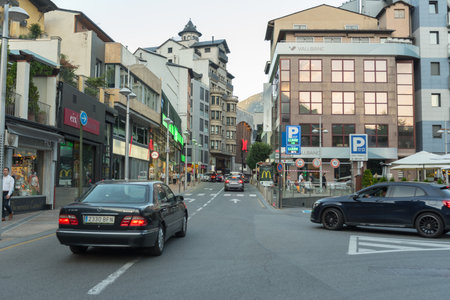 Andorra La Vella, capital, Meritxell main comercial Street, Andorra.のeditorial素材