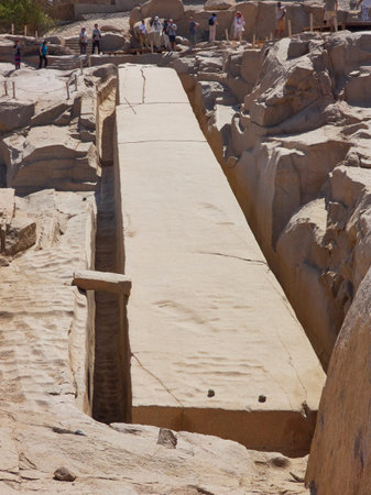 A panorama view of an unfinished obelisk in a quarry near Aswan, Egyptのeditorial素材