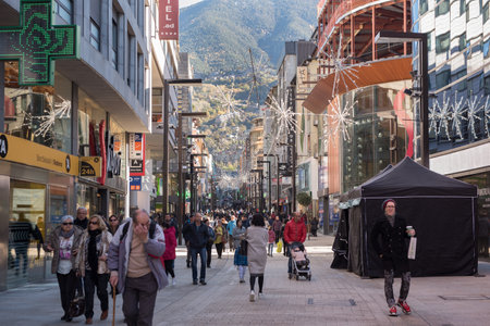 Andorra La Vella, capital, Meritxell main comercial Street, Andorra.のeditorial素材