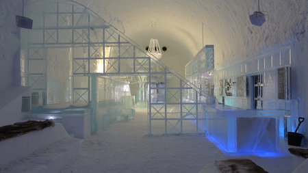 Jukkasjarvi, Sweden, February 27, 2020. a glimpse of the ice hotel barのeditorial素材