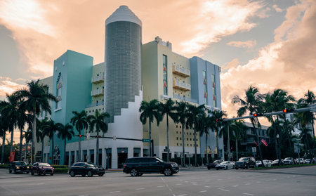 downtown city Miami Beach traffic cars streetのeditorial素材