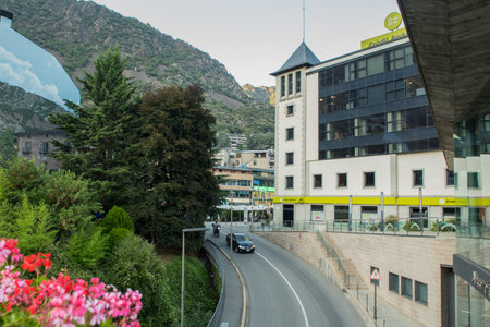 Beautiful view of Placa del Poble in Andorra La Vella.のeditorial素材