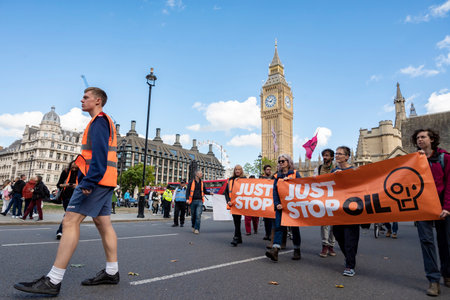Protest Just Stop Oil" oil in London around city Landmarks"のeditorial素材