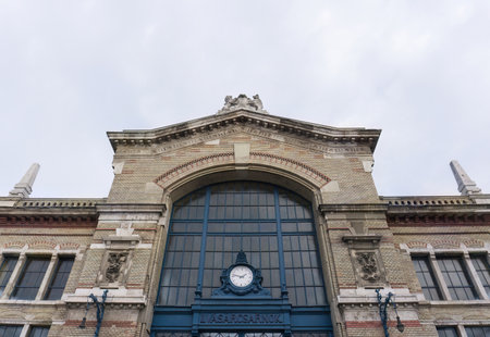 Facade of the old market on Rakoczy Square in Budapestのeditorial素材