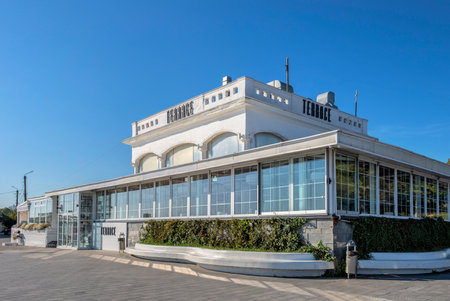 Terrace restaurant on Lanzheron beach in Odessa, Ukraineのeditorial素材