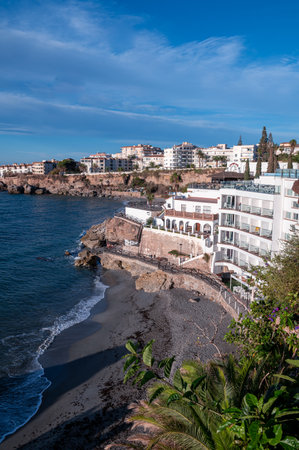 Panorama from Balcon de Europa in the city of Nerja in Malaga, Spain.のeditorial素材