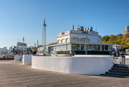 Terrace restaurant on Lanzheron beach in Odessa, Ukraineのeditorial素材