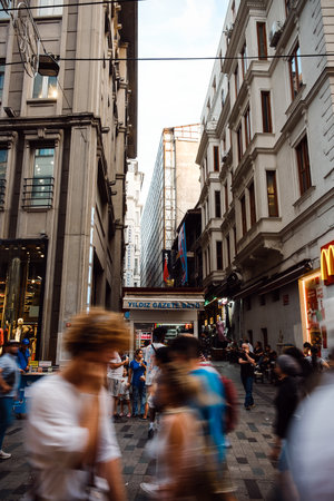 large group of people walking on street of Istanbul city, Turkeyのeditorial素材