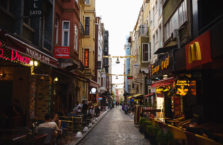 Colourful Bekar Street in Istanbul near Taksim Squareのeditorial素材