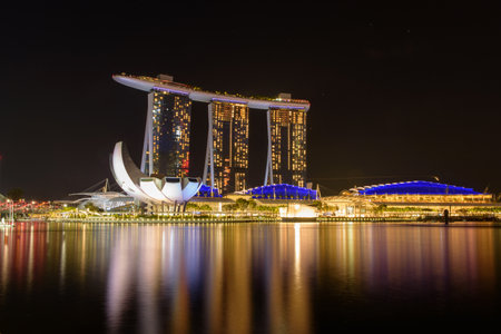 Marina Bay Sands casino at twilight. Singapore.のeditorial素材