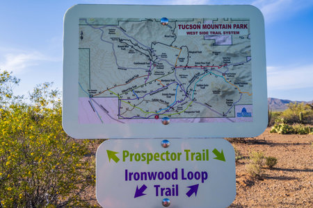 A description board for the trails in Tucson, Arizonaのeditorial素材