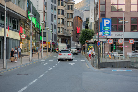 Andorra La Vella, capital, Meritxell main comercial Street, Andorra.のeditorial素材