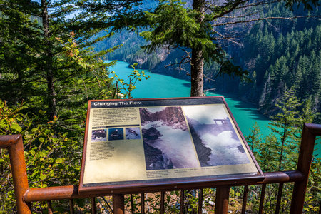 A description board of the effect of dam in the area of North Caのeditorial素材
