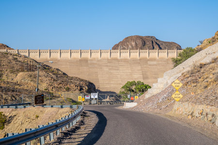 A concrete gravity dam in Elephant Butte, New Mexicoのeditorial素材