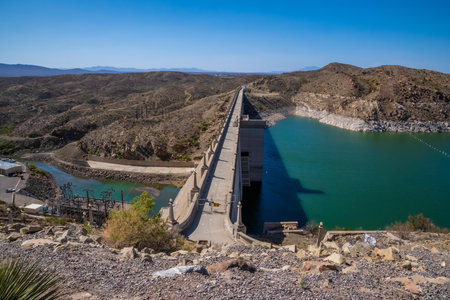 A concrete gravity dam in Elephant Butte, New Mexicoのeditorial素材