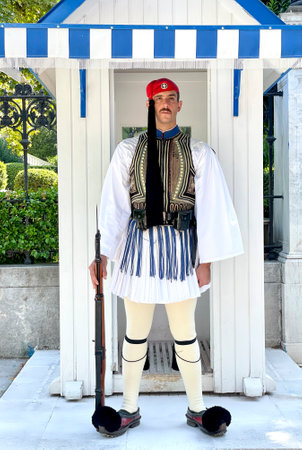 Greek soldier guards the Tomb of the Unknown Soldier at parliamentのeditorial素材