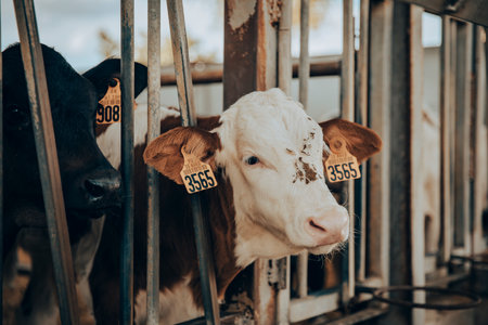 young calves within a stableのeditorial素材