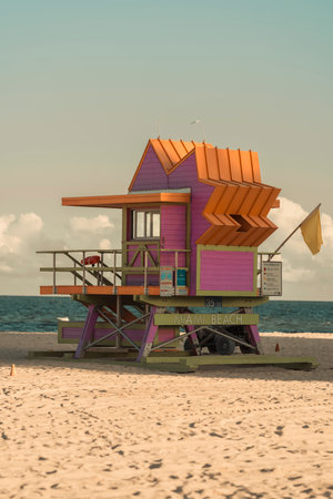 lifeguard hut at the beach miami usa floridaのeditorial素材