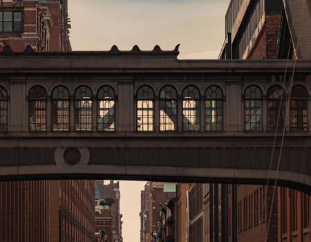 facade of an building old bridge New York Cityのeditorial素材