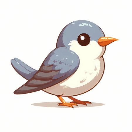 Adorable cartoon bird with big eyes and soft blue-grey feathers.  Perfect for children's books or whimsical designs.の素材
