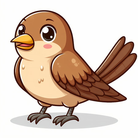 Adorable cartoon bird illustration, showcasing a brown feathered creature with large, expressive eyes.  Perfect for children's books or whimsical designs.の素材