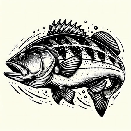 A detailed illustration of a fish, showcasing its fins and distinctive markings.の素材