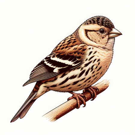 A beautifully detailed illustration of a sparrow perched on a twig.の素材